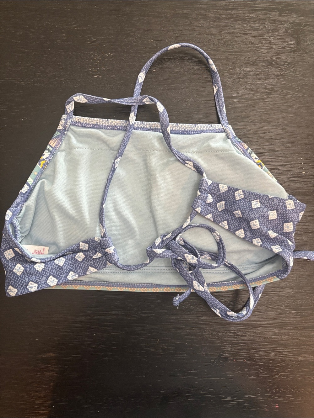 Xhilaration High Neck Bikini Top in Blue and Pink Geometric Print - Picture 4 of 5